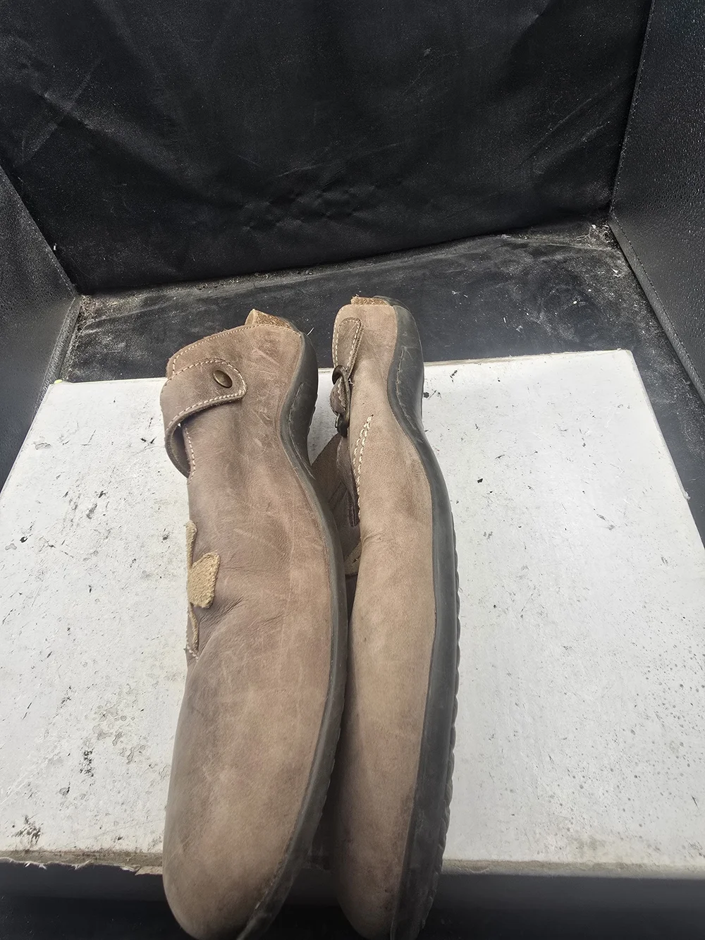 Naot Taupe Suede Slip-On Loafers with Floral Applique